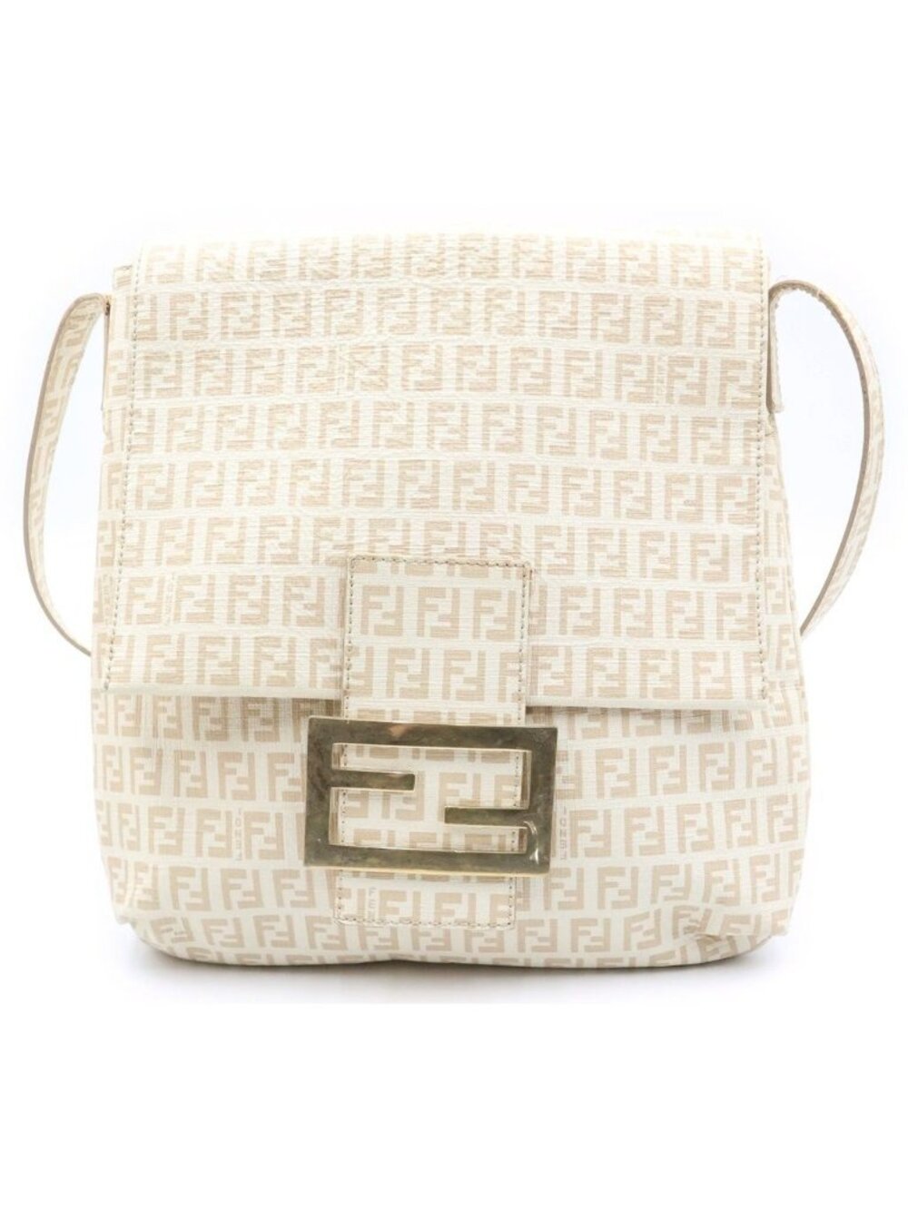 Fendi Zucchino Shoulder Bag Ivory Leather Gold